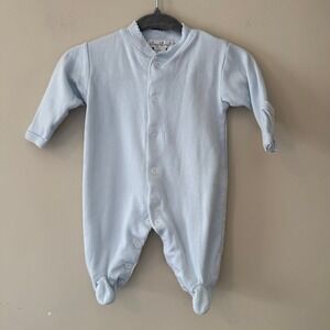 Kissy Kissy Light Blue Pima Cotton Footie Sleeper Picot Trim Preemie PRE